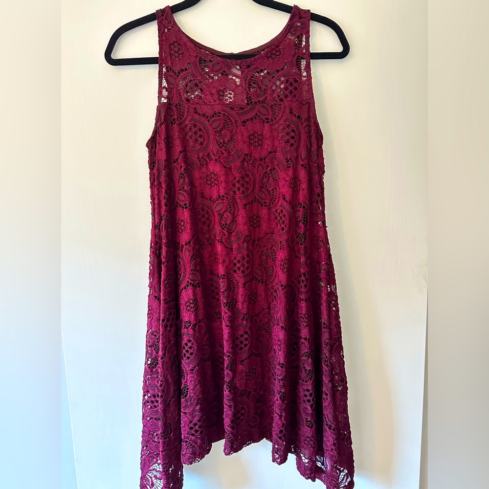 Burgundy floral lace dress